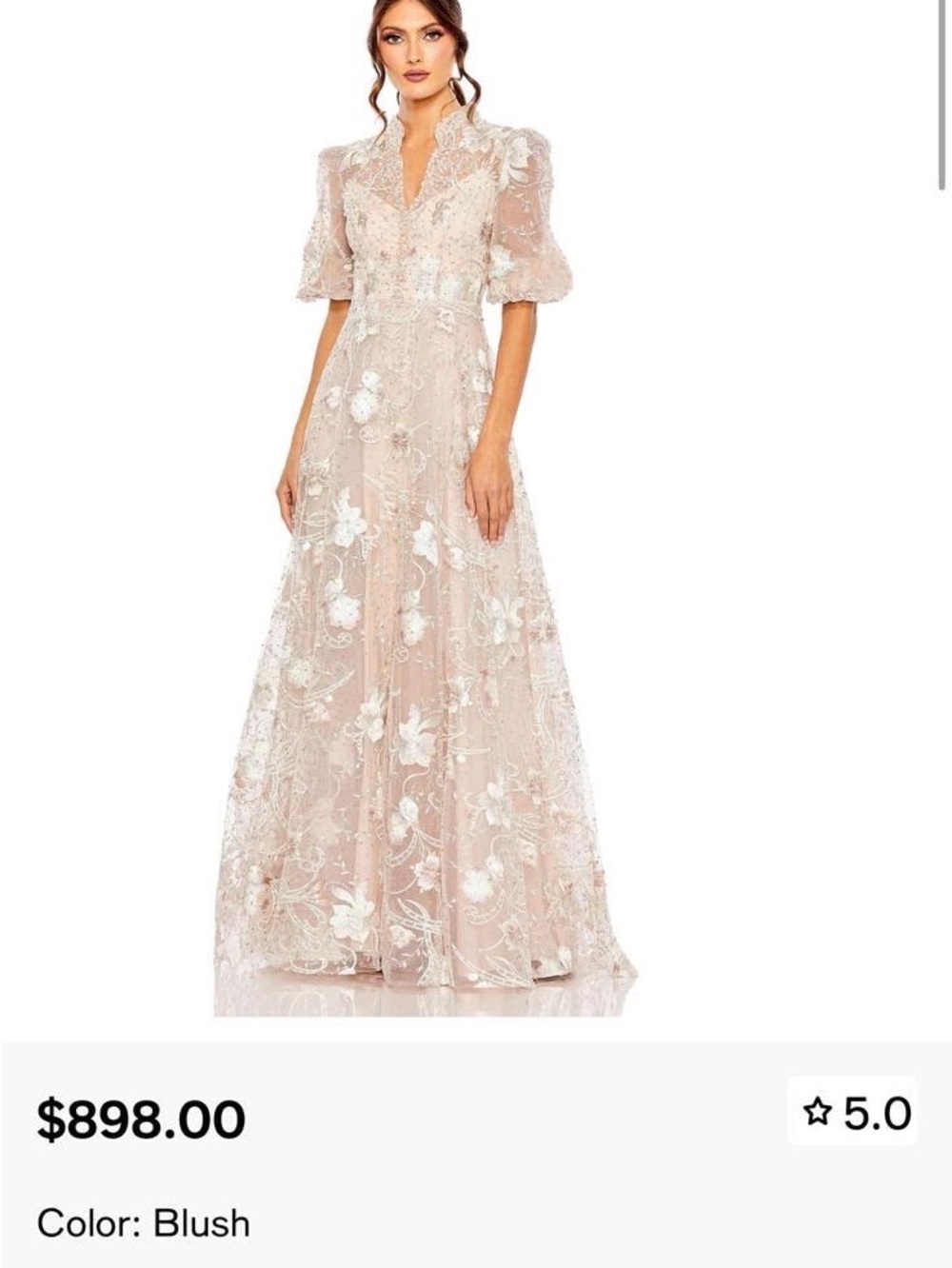 Mac Duggal Blush Floral Lace Maxi Gown